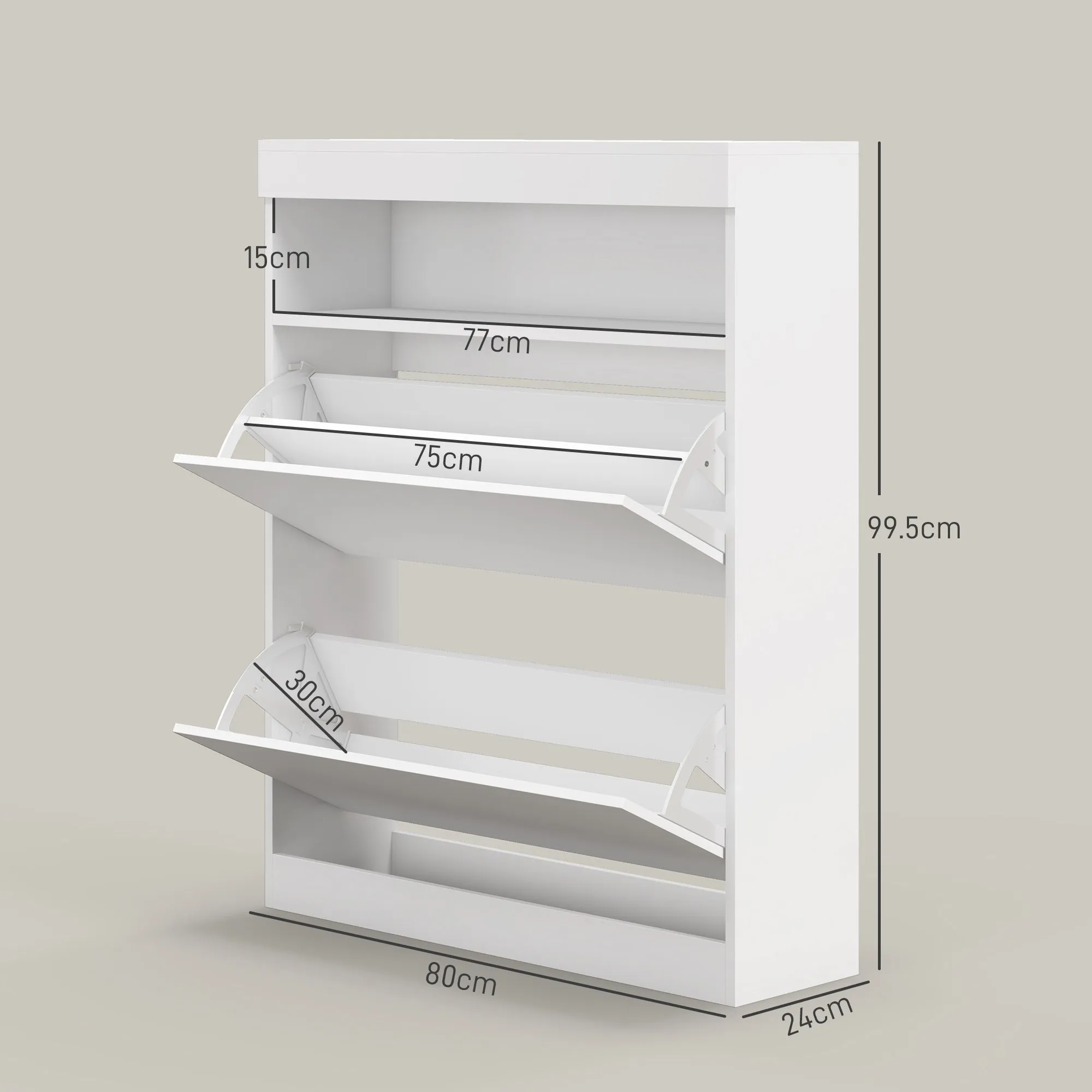 16 Shoe Pair Shoe Storage Store Organiser Cupboard Cabinet, with Flip Doors - White