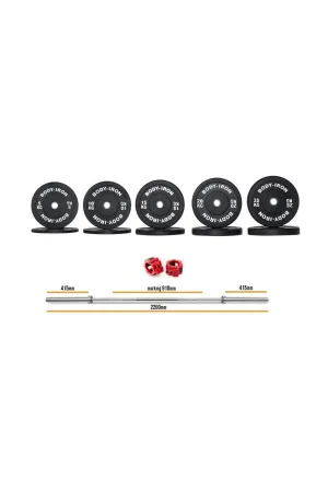 170kg Olympic Barbell & Bumper Plate Set