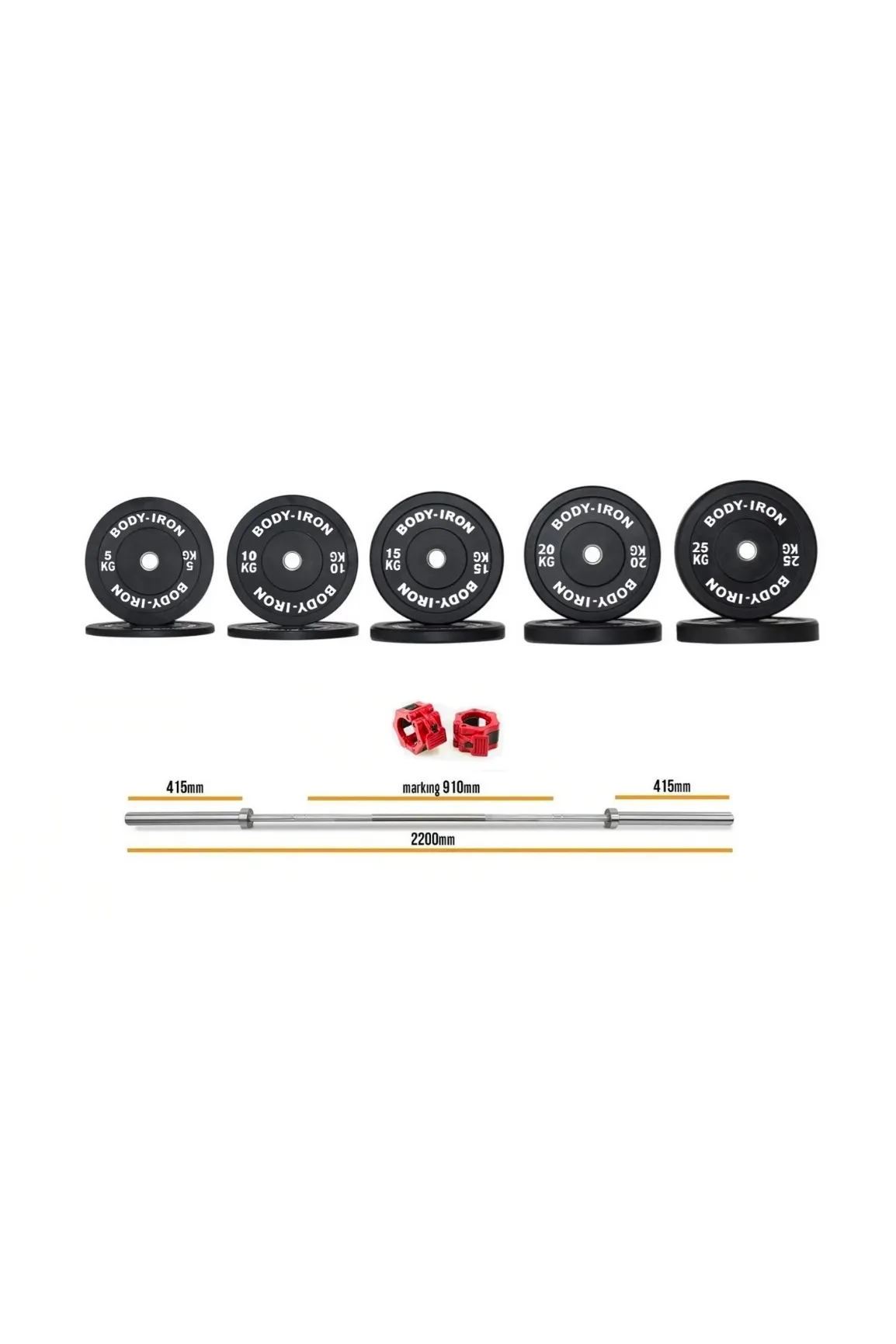 170kg Olympic Barbell & Bumper Plate Set