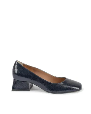 19V69 Italia Cora Pumps Navy Leather Square Toe Chunky Block Heel