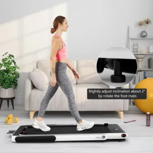 2 in 1 Folding Treadmill with Bluetooth Speaker Remote Control-White