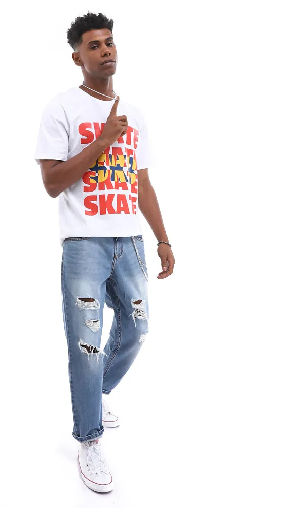 95433 "Skate - Sk8" White Printed Summer Cotton Tee