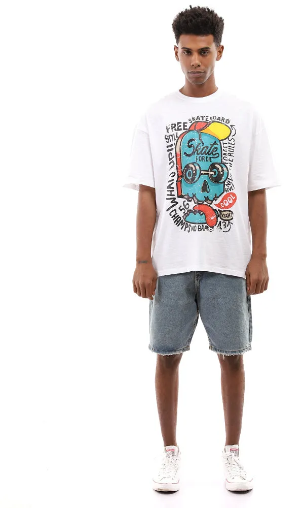 96824 Printed Skate Board White Summer Tee