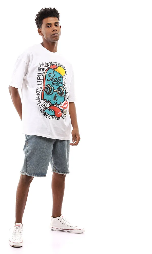 96824 Printed Skate Board White Summer Tee