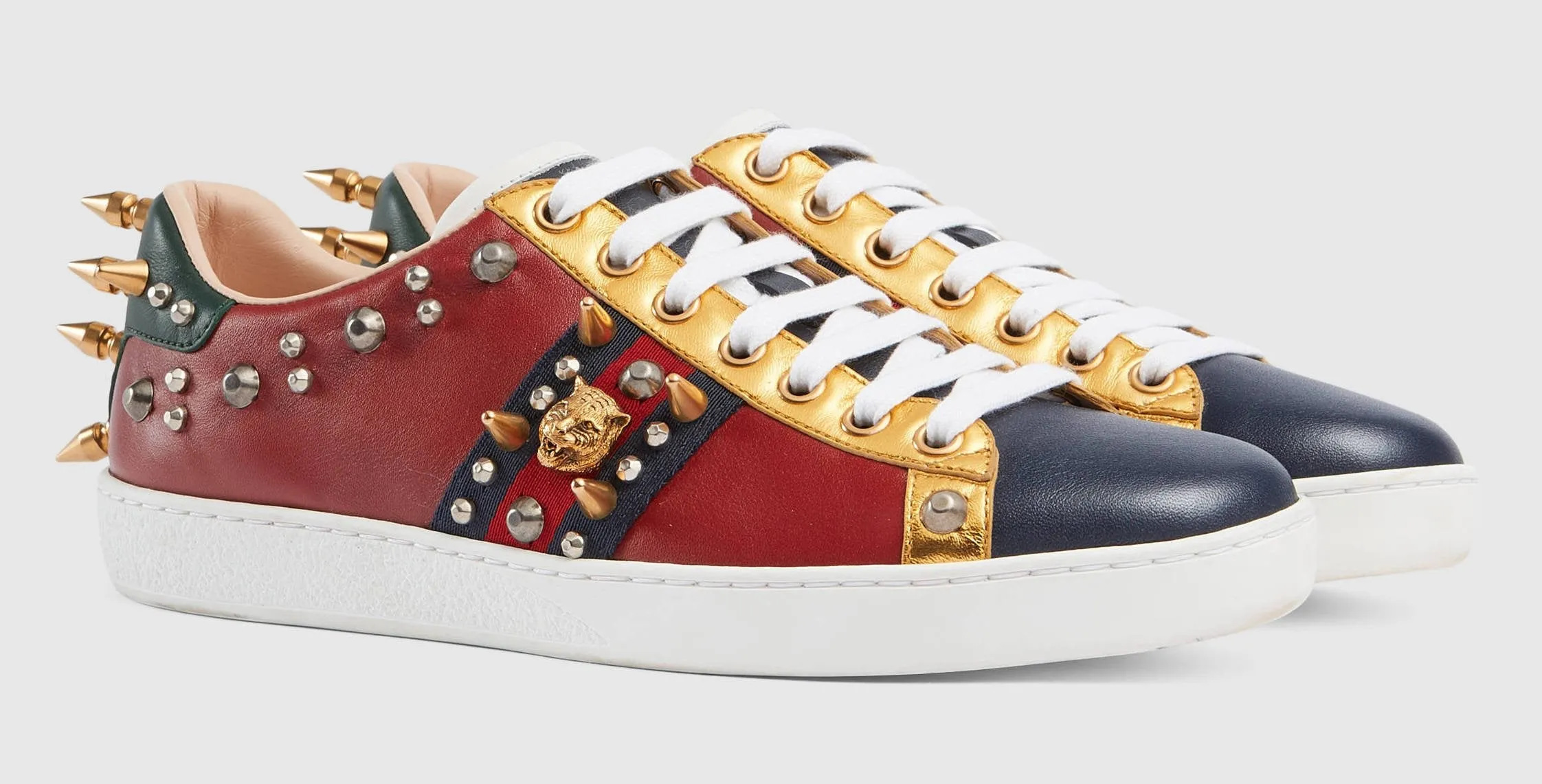 Ace Studded Leather Low Top Sneakers - Red