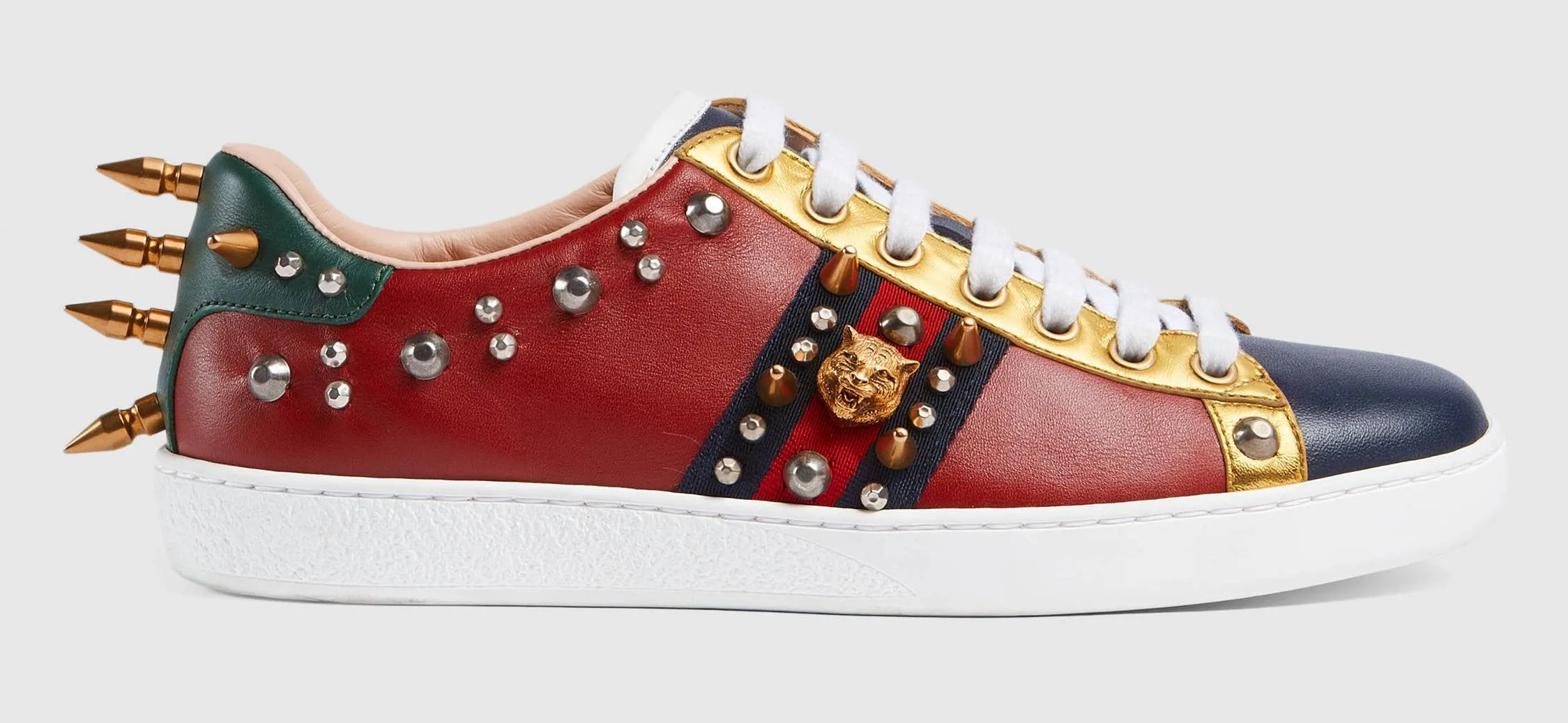 Ace Studded Leather Low Top Sneakers - Red