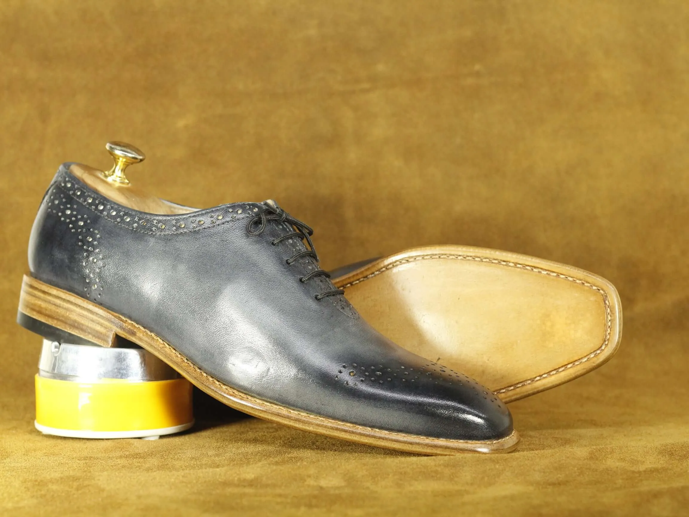 Bespoke Grey Brogue Lace Up Shoes, Men's Dress Shoes