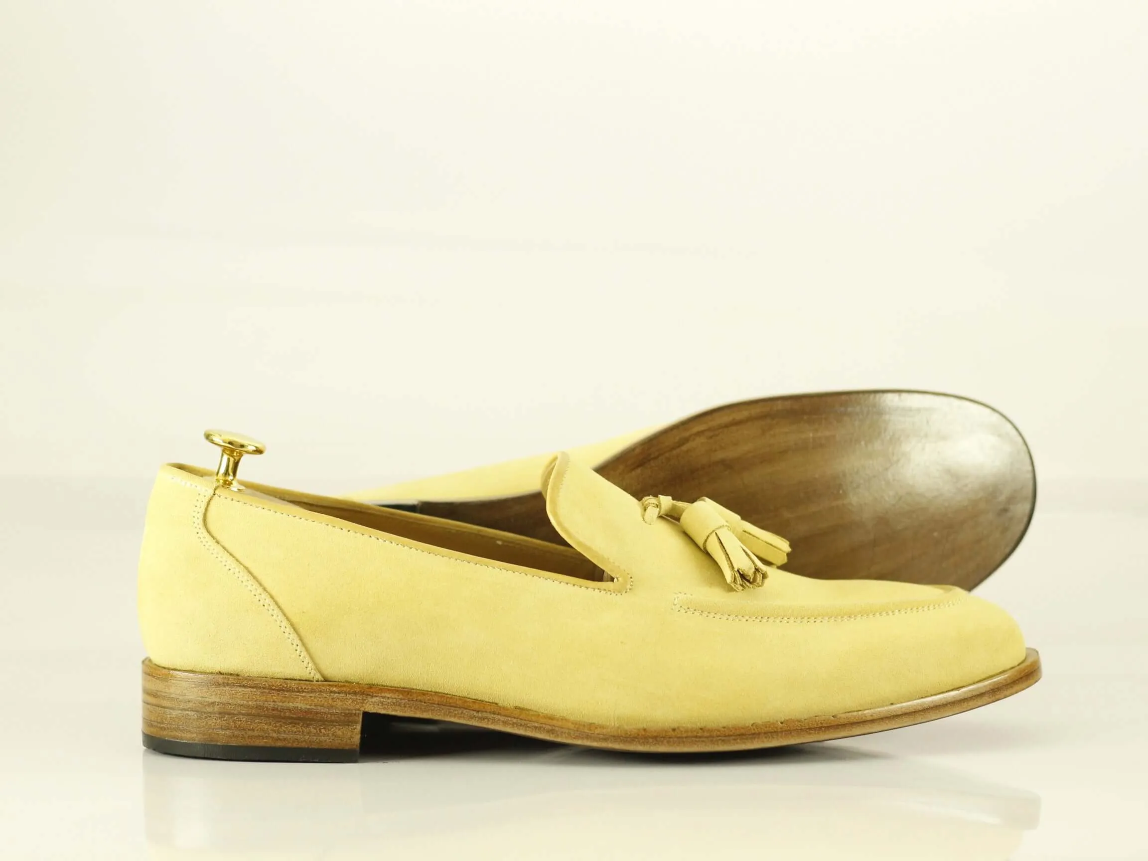 Bespoke Yellow Loafer Tussle Suede  Shoe for Men