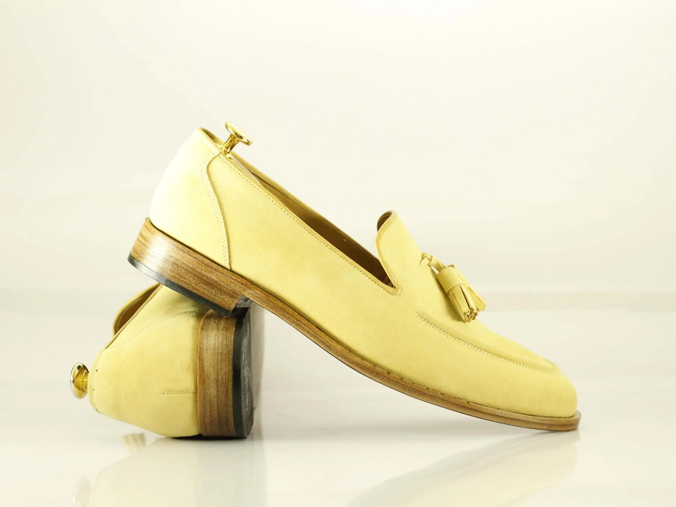 Bespoke Yellow Loafer Tussle Suede  Shoe for Men