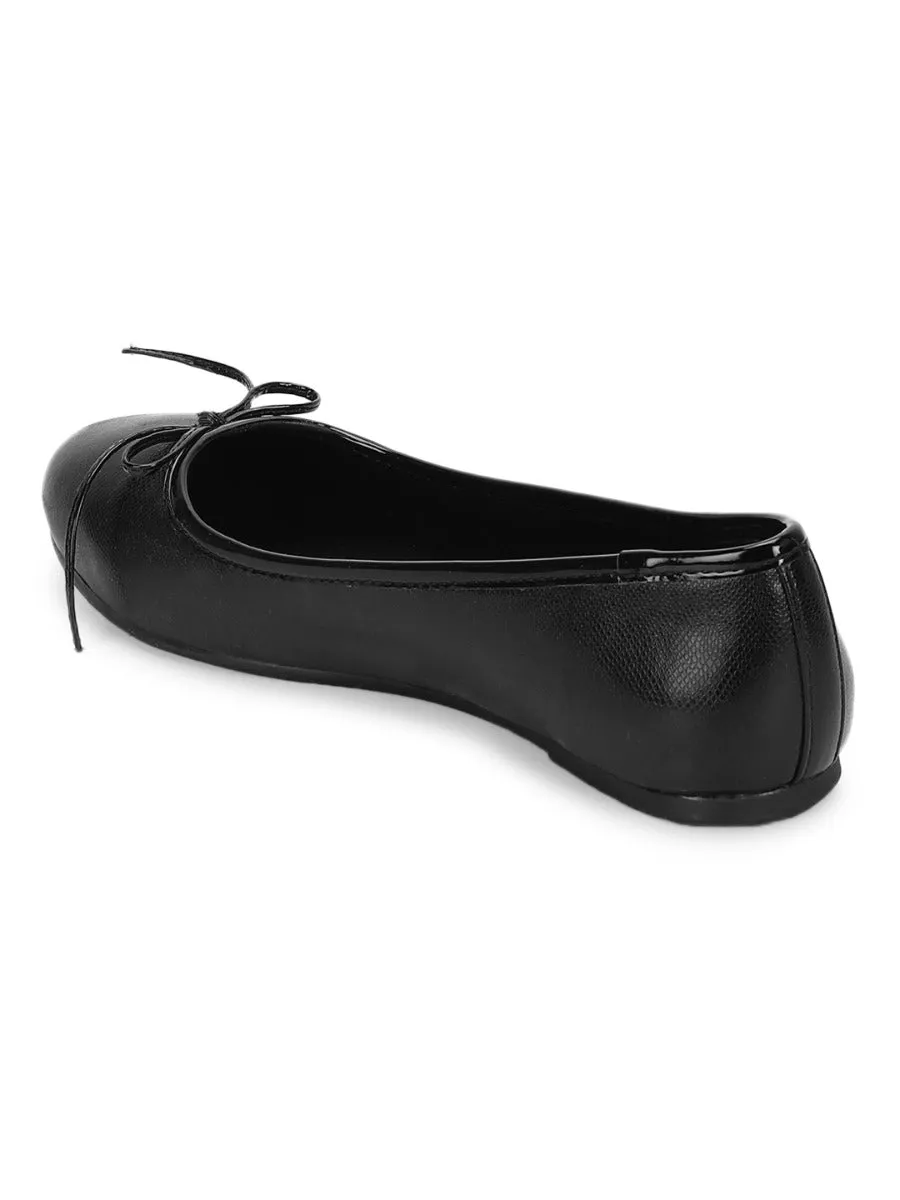 Black PU Bow Detail Ballerinas