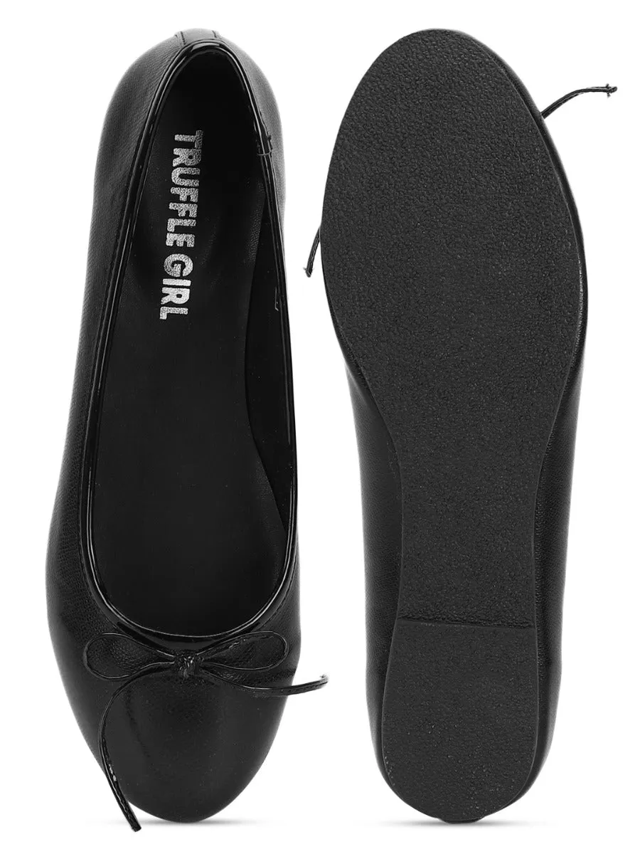 Black PU Bow Detail Ballerinas