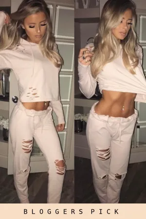 Blush Distressed Hoodie Tracksuit - Mollie