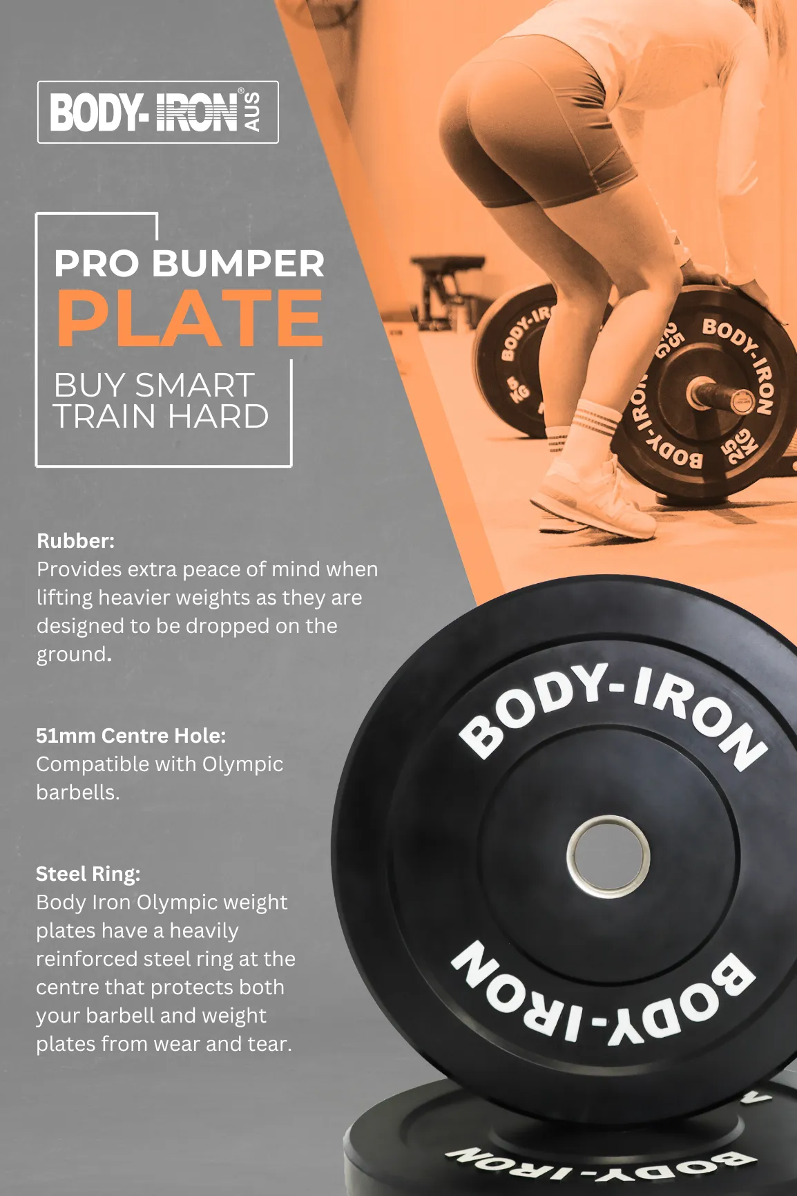 Body Iron 25Kg Pro Bumper Plate Black Pair