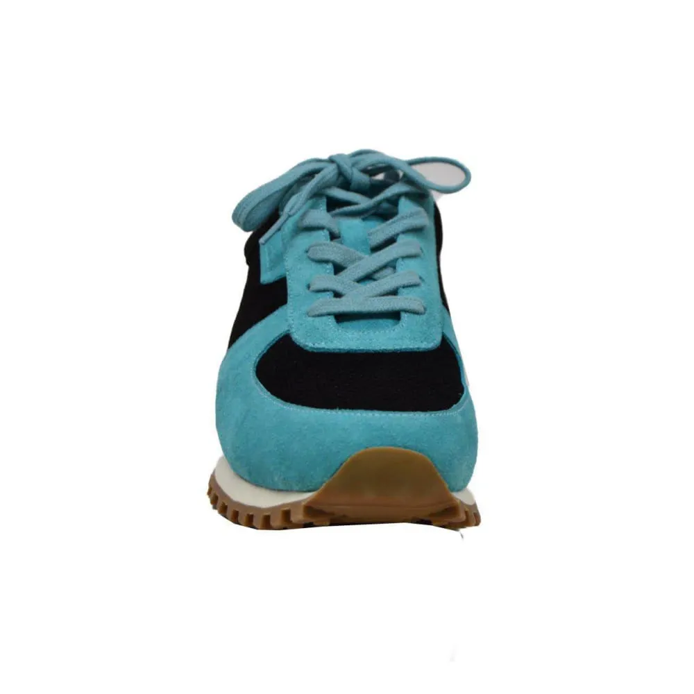 British Walkers Surrey Men's Turquoise Blue and Black Leather and Suede Sneakers