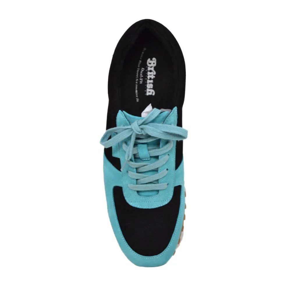 British Walkers Surrey Men's Turquoise Blue and Black Leather and Suede Sneakers