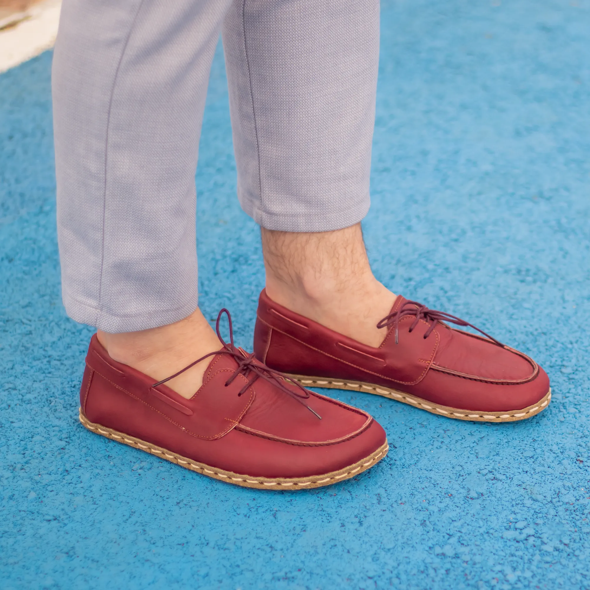 Burgundy Men's Leather Earthing Barefoot Shoes