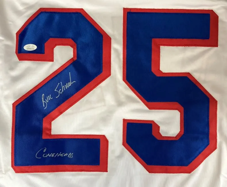 Buzz Schneider USA Signed White Hockey Jersey Coneheads Inscribed JSA Hologram