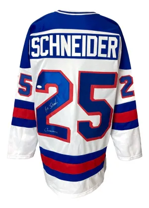 Buzz Schneider USA Signed White Hockey Jersey Coneheads Inscribed JSA Hologram