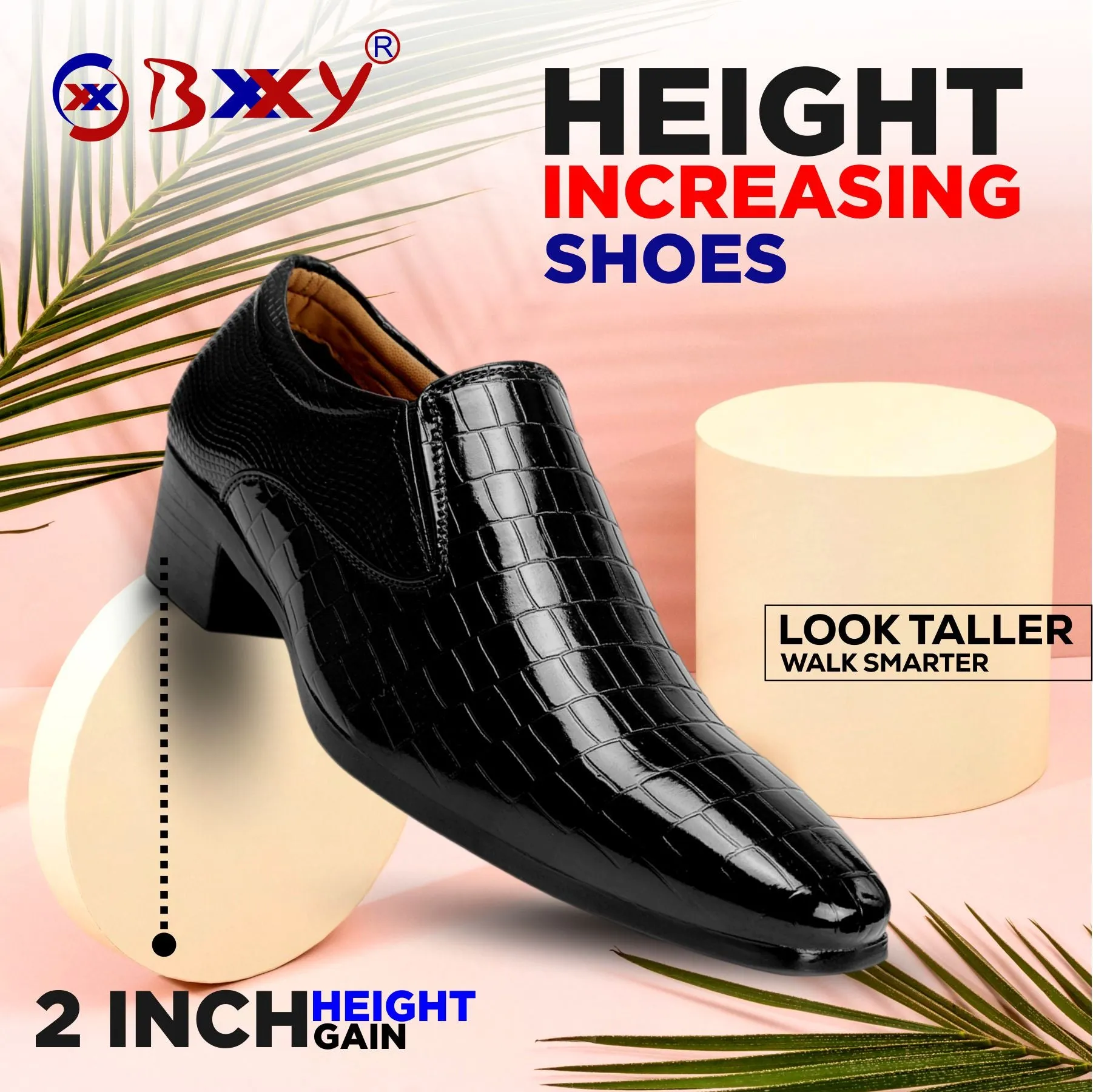 BXXY Height Increasing Vegan Leather Casual Shimmer Wedding Wear Moccasins For Men