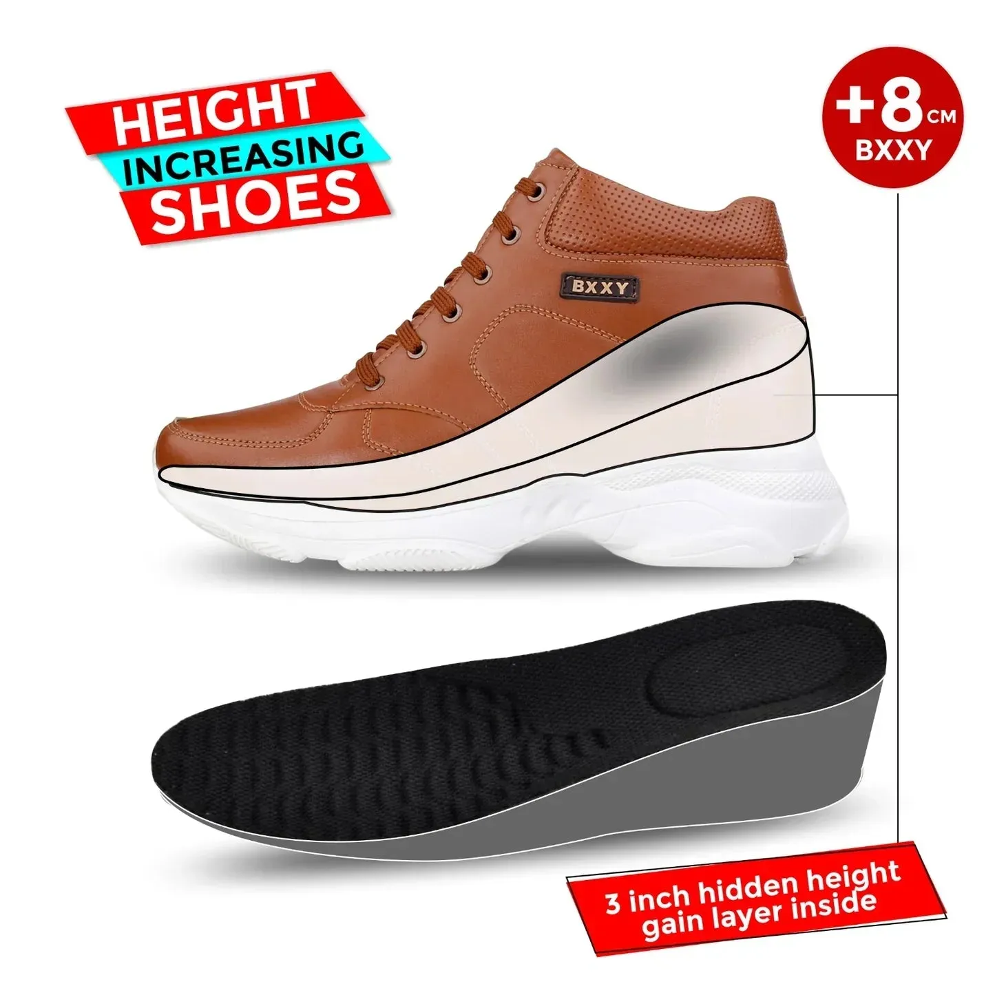 Bxxy's 3 Inch Hidden Height Increasing Casual Lace-up Boots for Men