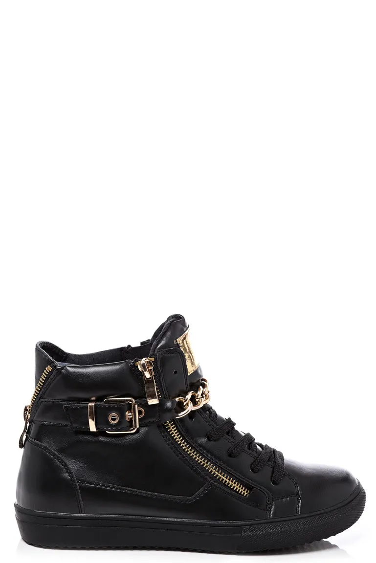 Chain & Zip Detail Black Trainers