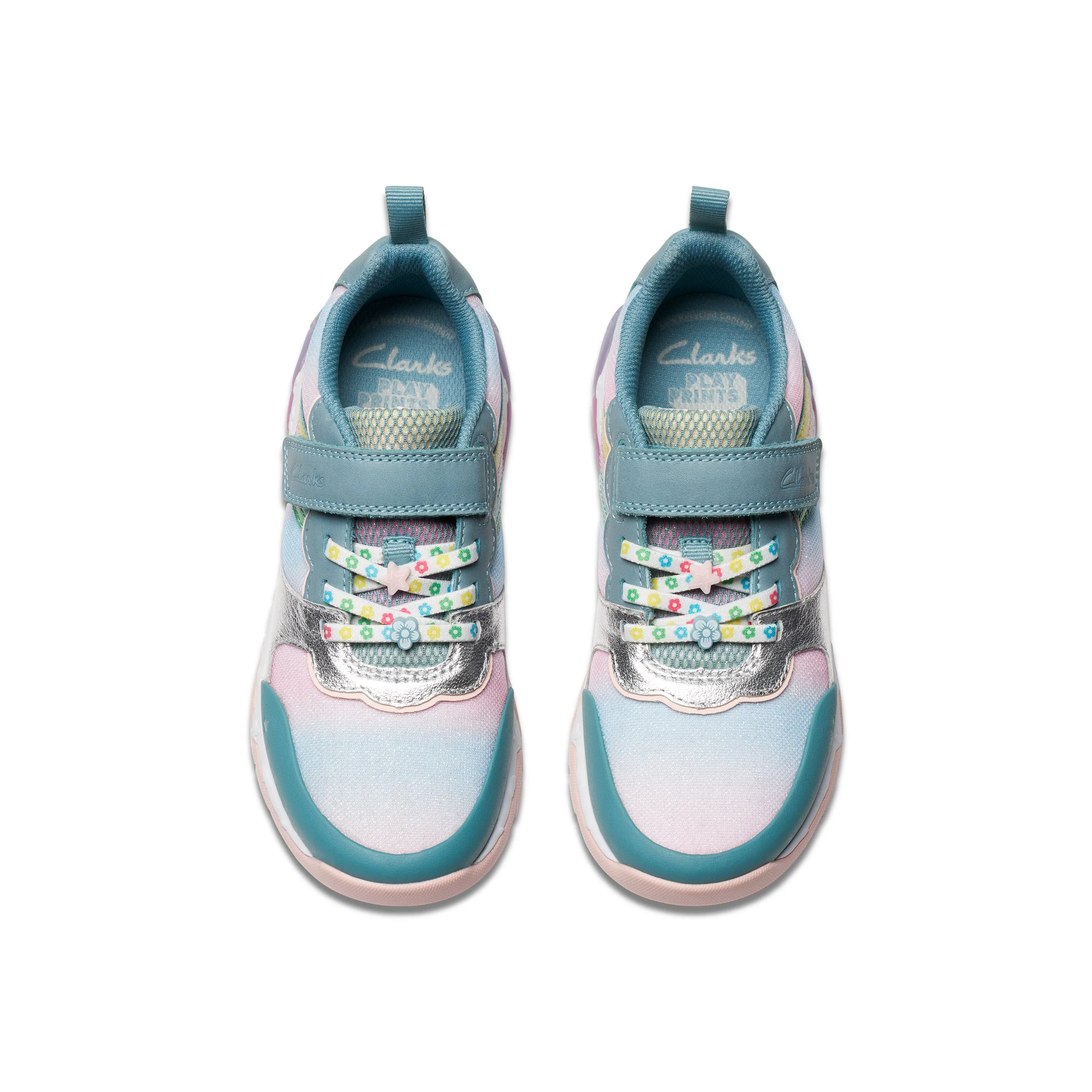 Clarks Tidal Star K Girls Aqua Rainbow Trainer