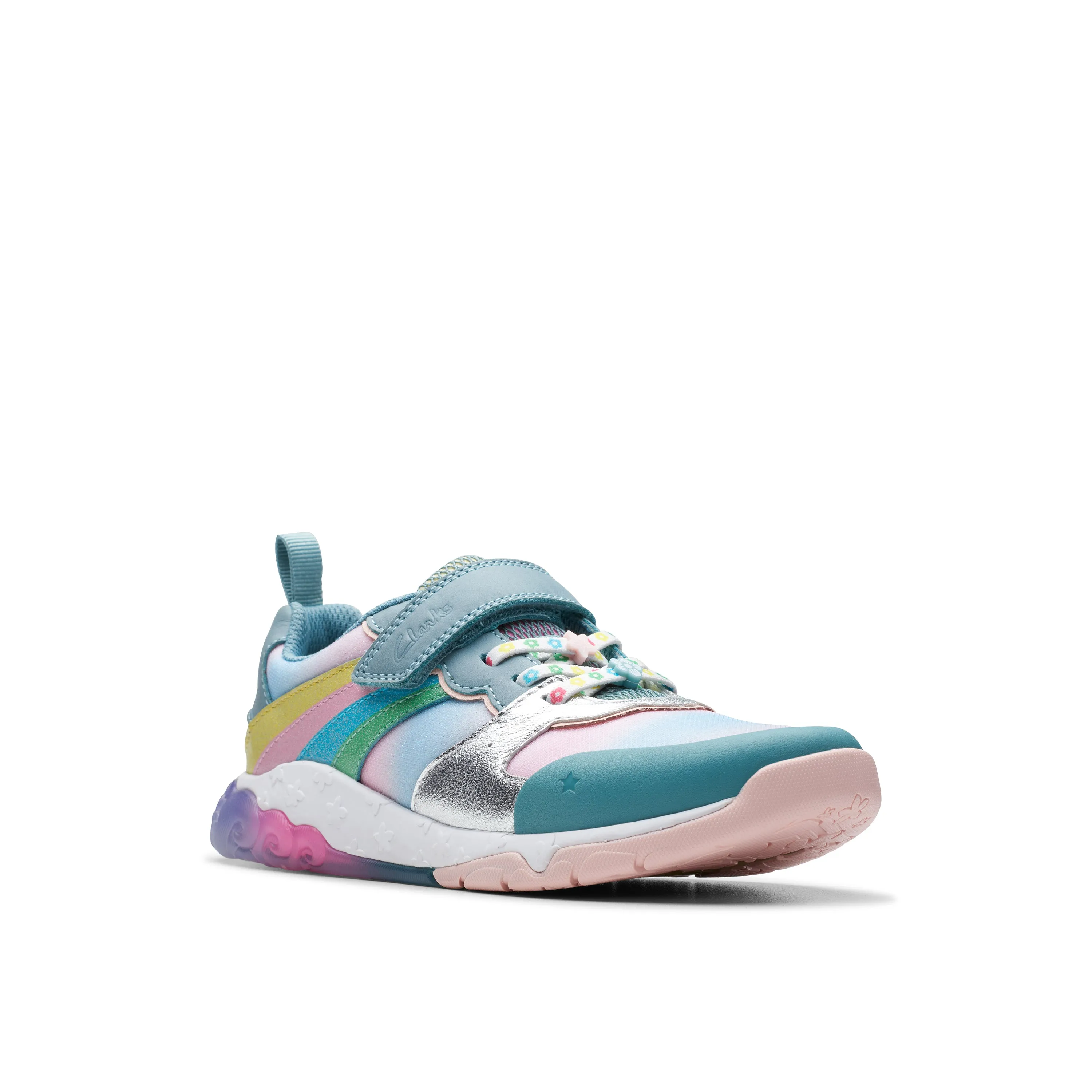 Clarks Tidal Star K Girls Aqua Rainbow Trainer