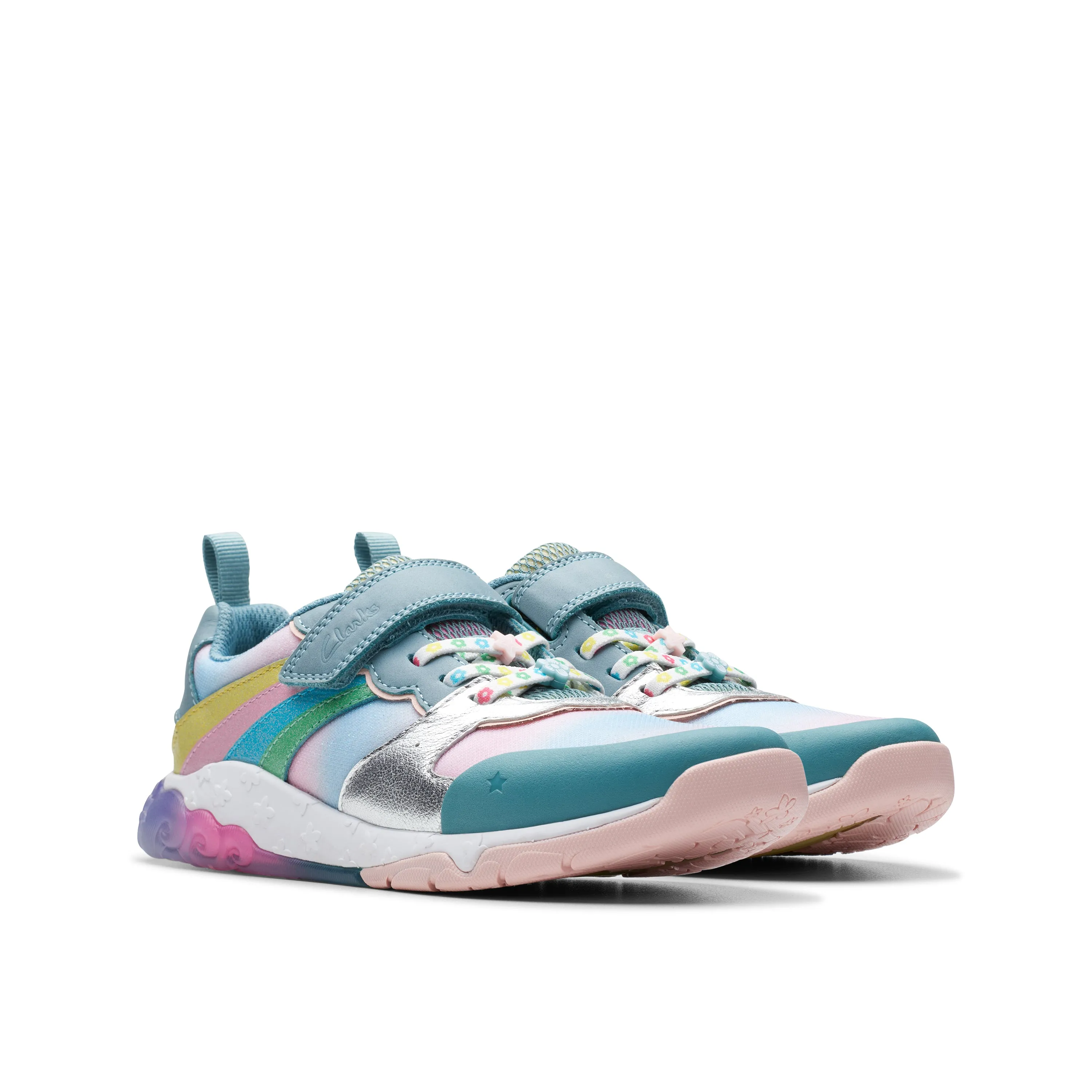 Clarks Tidal Star K Girls Aqua Rainbow Trainer