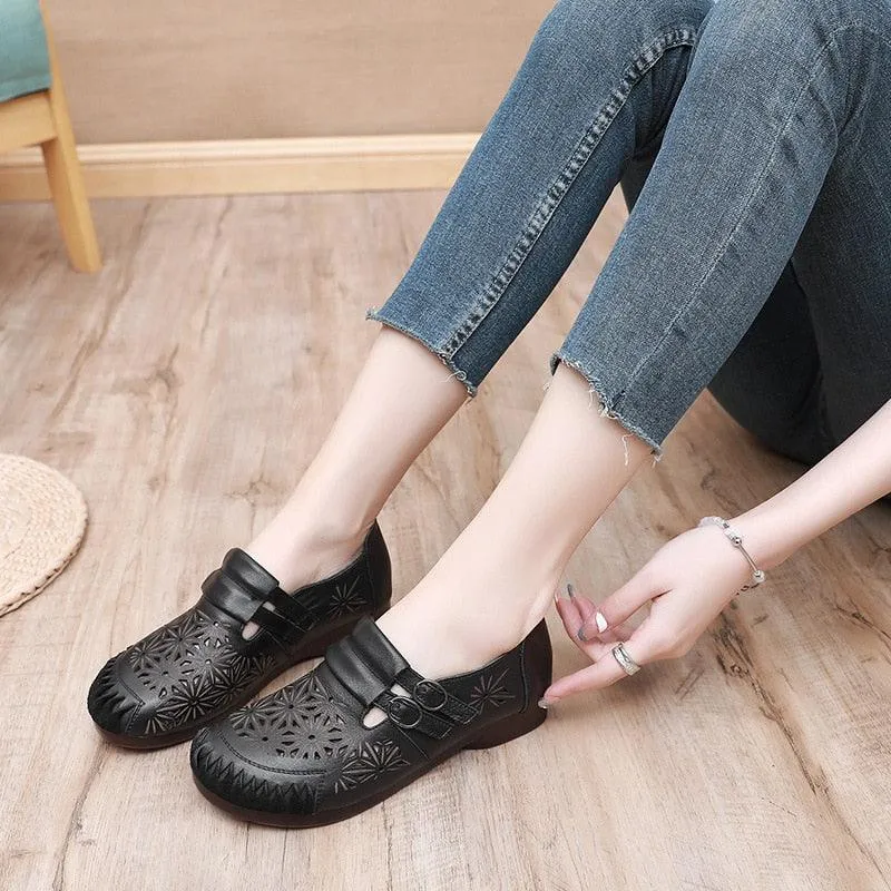 Comfortable Flat Sandals: RN215 Leather Breathable Women's Casual Shoes