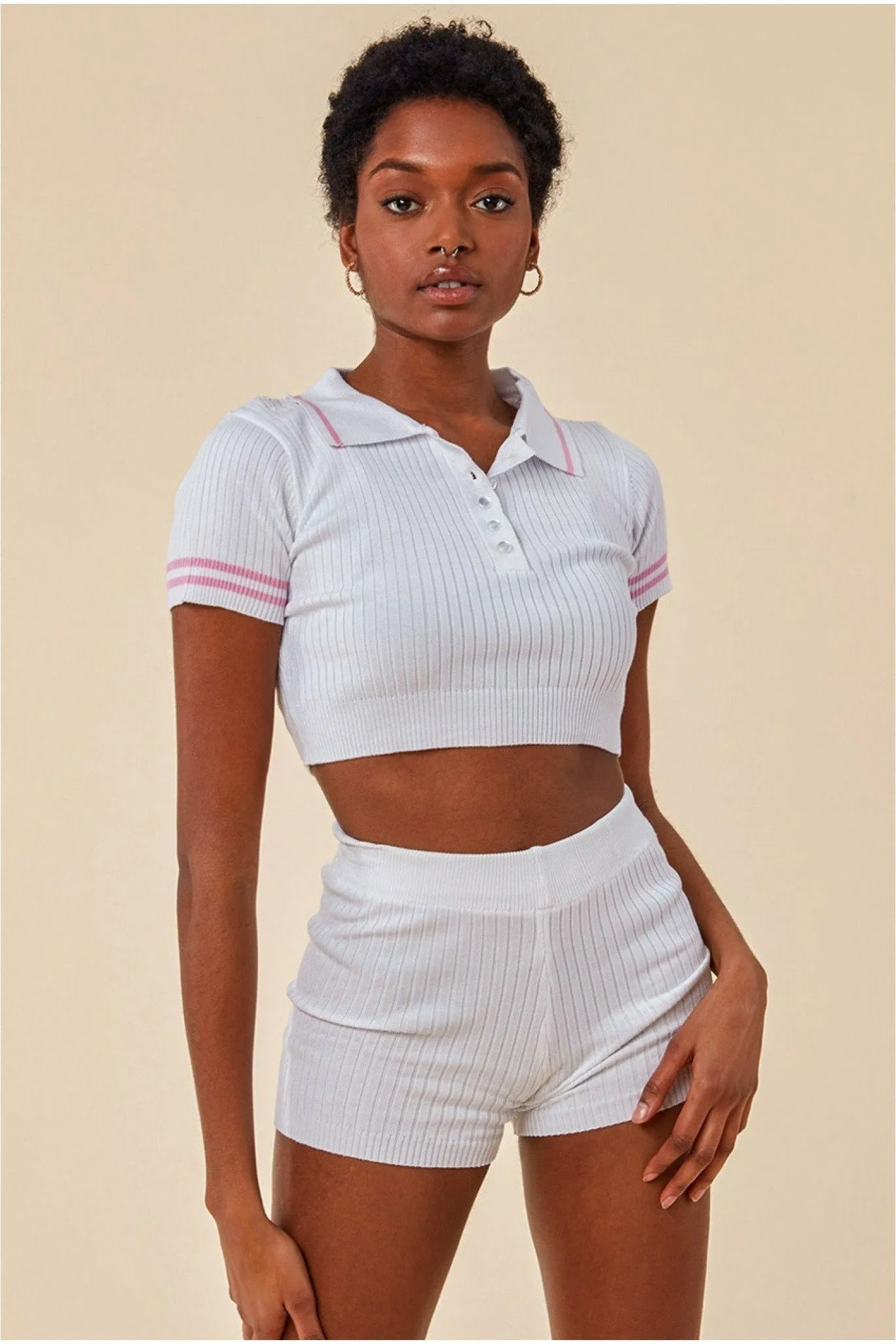 Cosmochic Crop Top & Short Loungewear Set - White