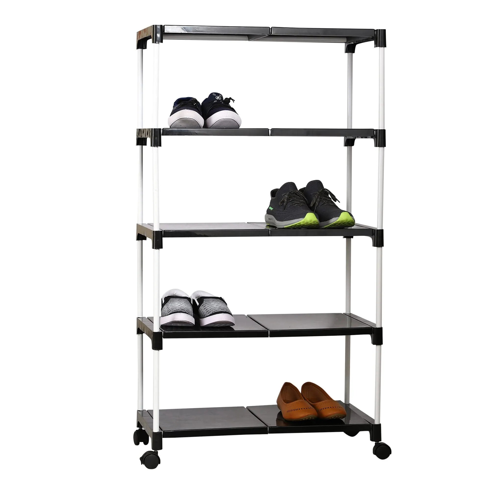 Dhani creation Extra Strong Multipurpose Rack For Shoes with wheel, 5 Step (Black)