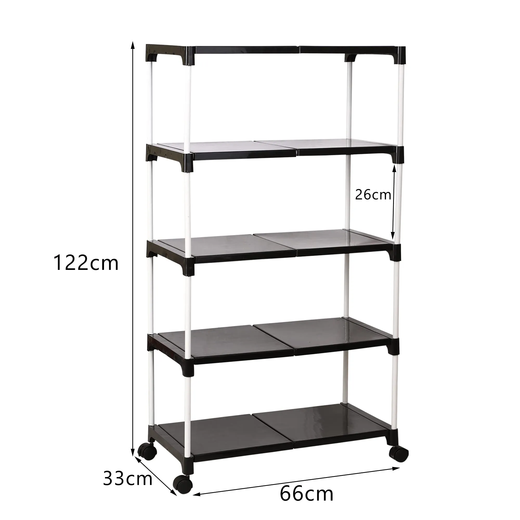 Dhani creation Extra Strong Multipurpose Rack For Shoes with wheel, 5 Step (Black)