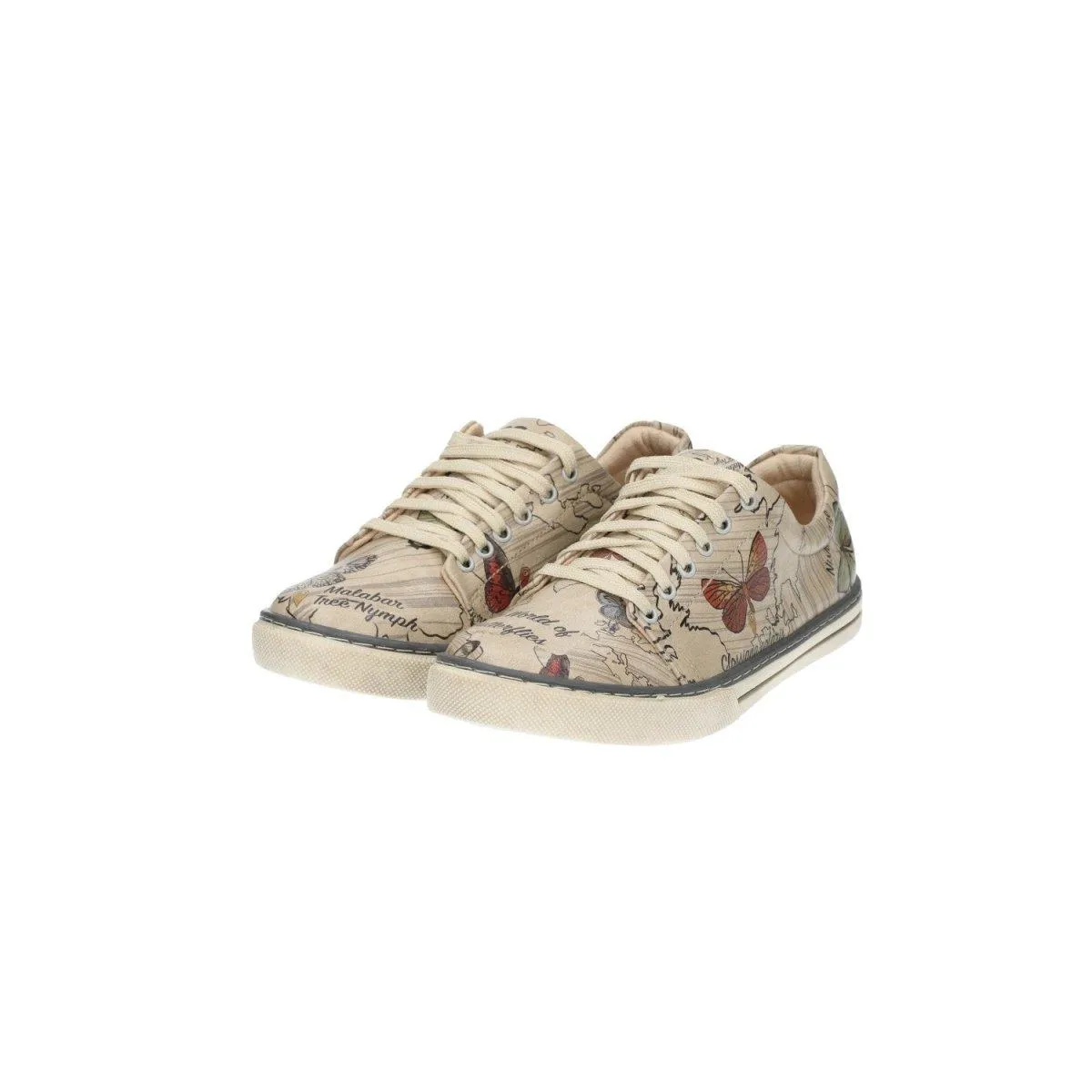 Dogo The World Of Butterflies Design Low-Top Sneakers Leather Beige Colour For Women