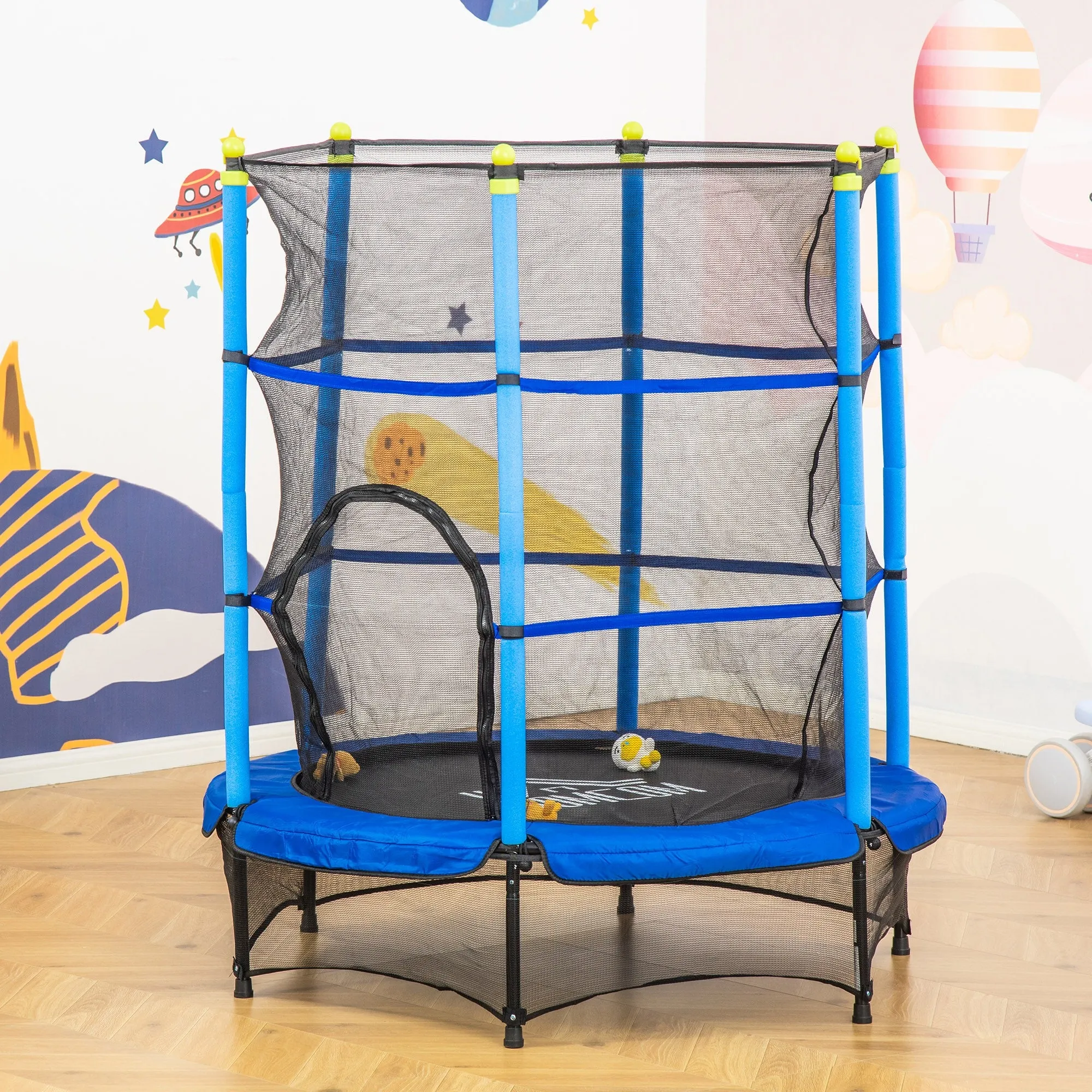 Easycomfort Tappeto Elastico per Bambini 3-6 Anni ?140x160cm, Trampolino da Giardino con Rete, Bordo Imbottito e Corde Elastiche, Blu e Nero