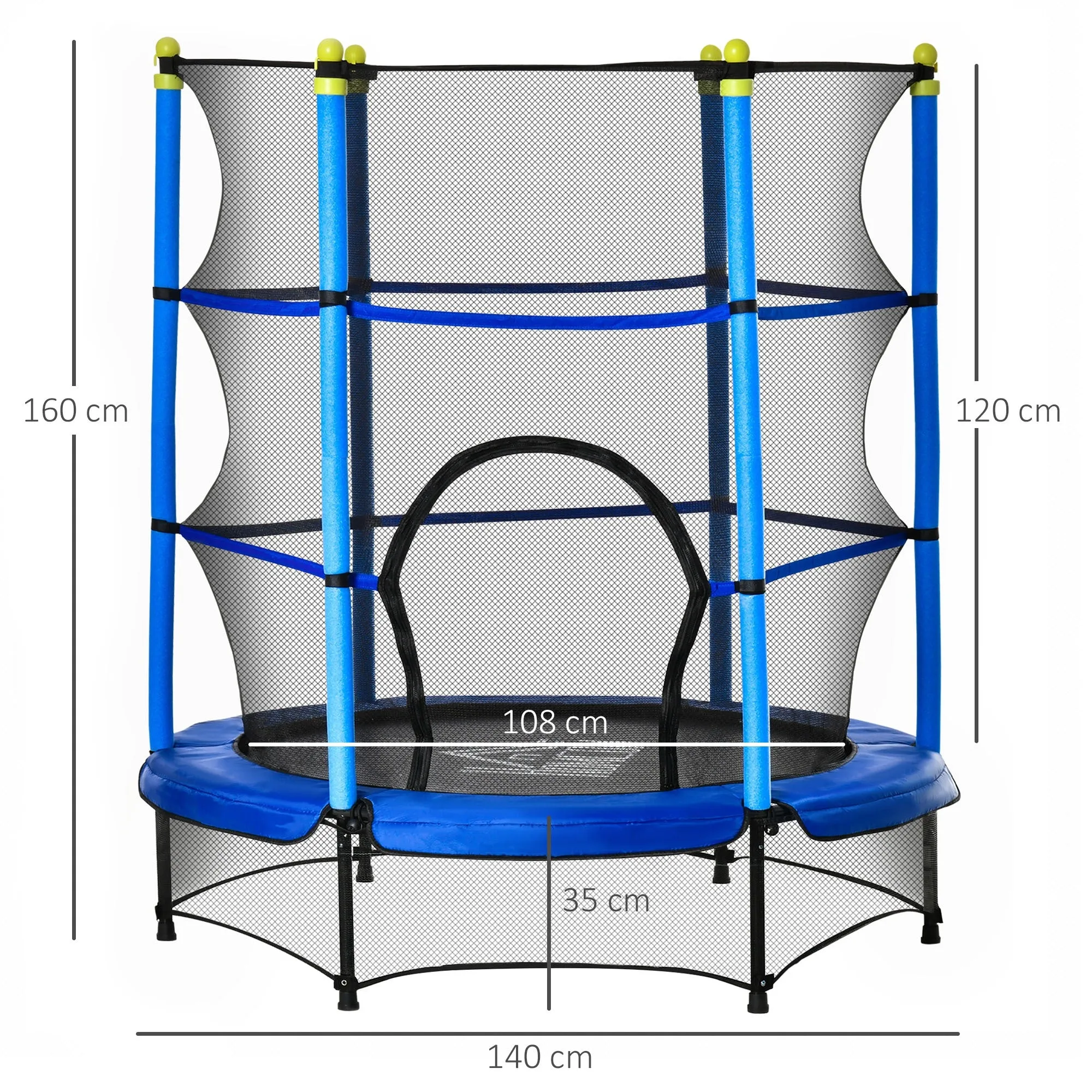 Easycomfort Tappeto Elastico per Bambini 3-6 Anni ?140x160cm, Trampolino da Giardino con Rete, Bordo Imbottito e Corde Elastiche, Blu e Nero