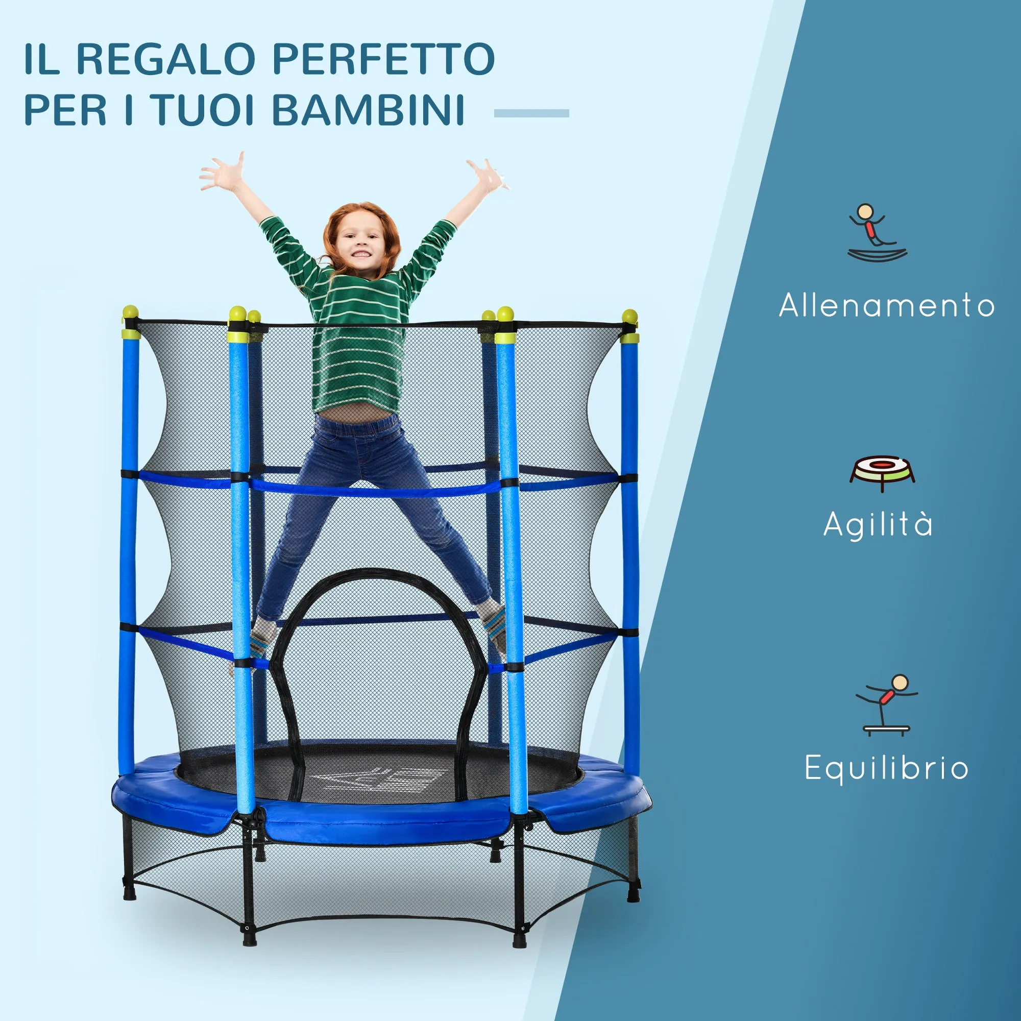 Easycomfort Tappeto Elastico per Bambini 3-6 Anni ?140x160cm, Trampolino da Giardino con Rete, Bordo Imbottito e Corde Elastiche, Blu e Nero