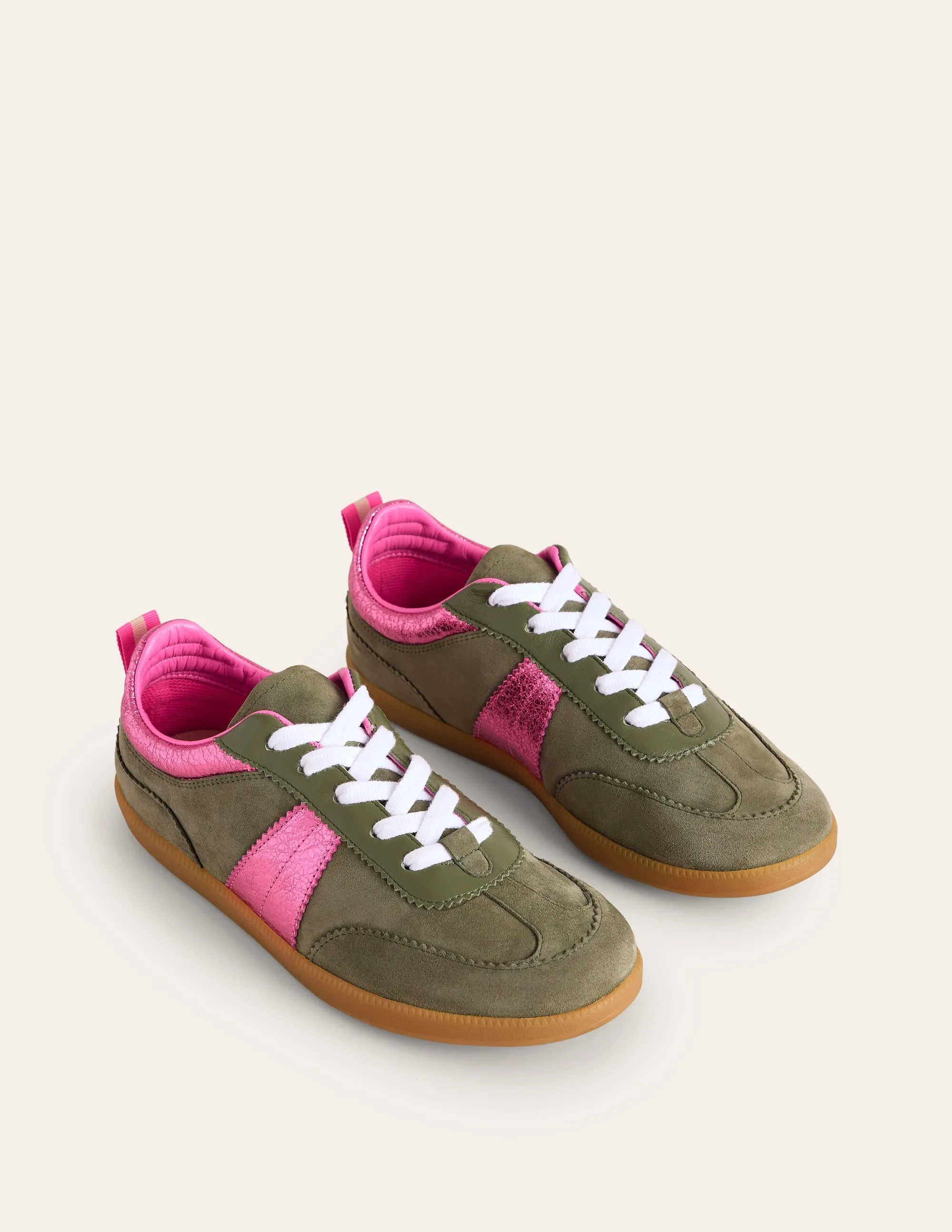 Erin Retro Tennis Trainers-Khaki/Bright Pink