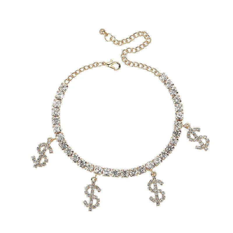 F6.Dollar Sign Creative Pendant Anklet