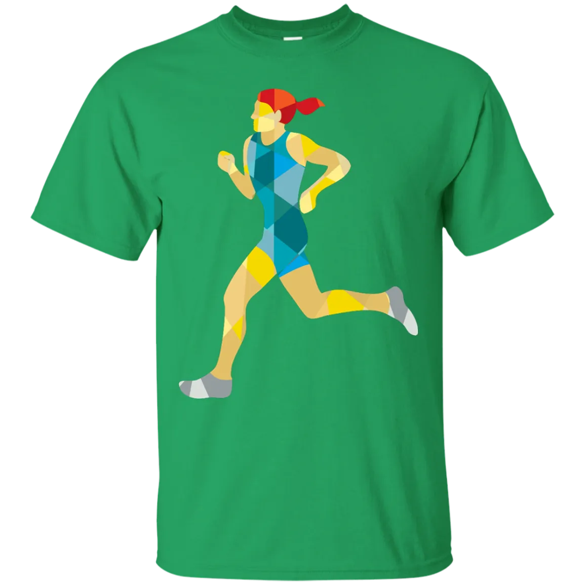 Female Triathlete Marathon Runner Low Polygon T-Shirt