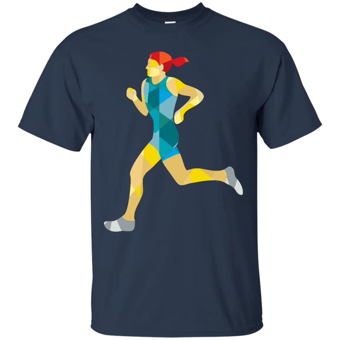 Female Triathlete Marathon Runner Low Polygon T-Shirt