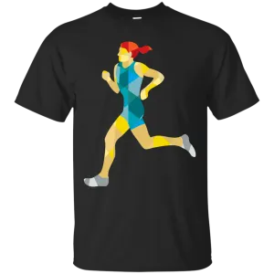 Female Triathlete Marathon Runner Low Polygon T-Shirt