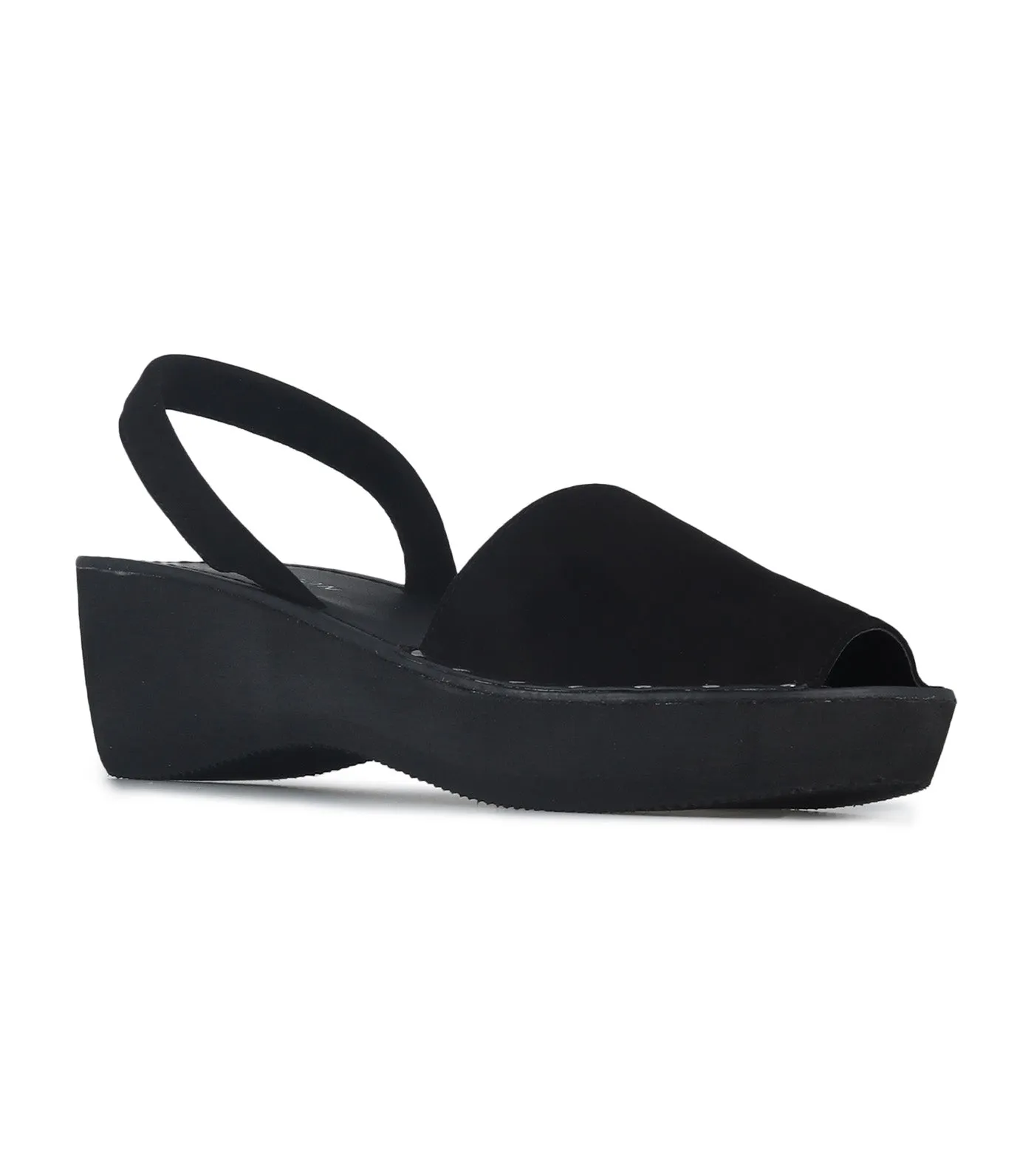 Fine Glass Studs Platform Sandal Black