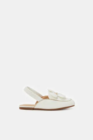 Girls White Flower Mule