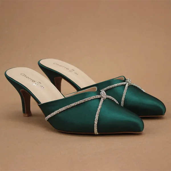 Green Fancy Heel Slippers for Women