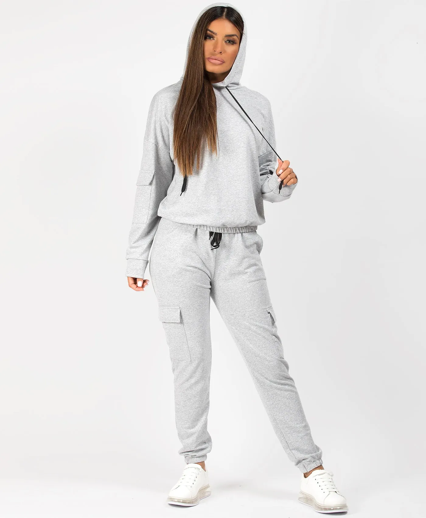 Grey Utility Pocket Drawstring Loungewear Set