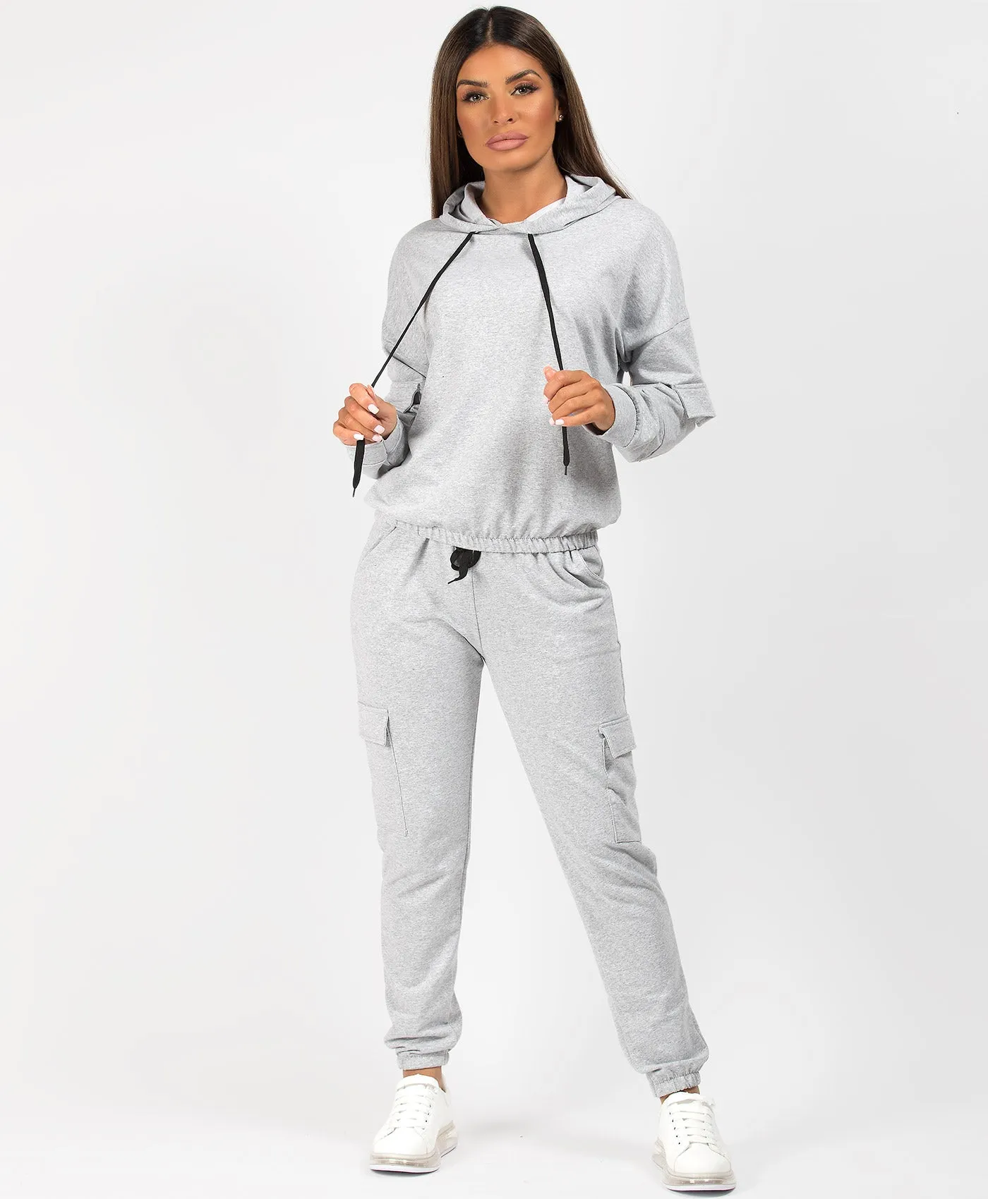 Grey Utility Pocket Drawstring Loungewear Set