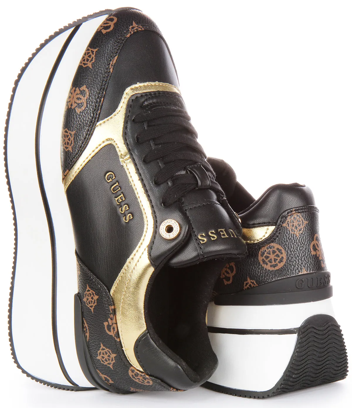 Guess Camrio Platform Trainer In Black Brown For Women