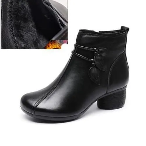 Handmade Genuine Leather Flowers Zipper Retro Warm Winter Boots For Women