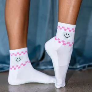 Heart Smiley Face - Crew Grip Socks (Barre / Pilates)