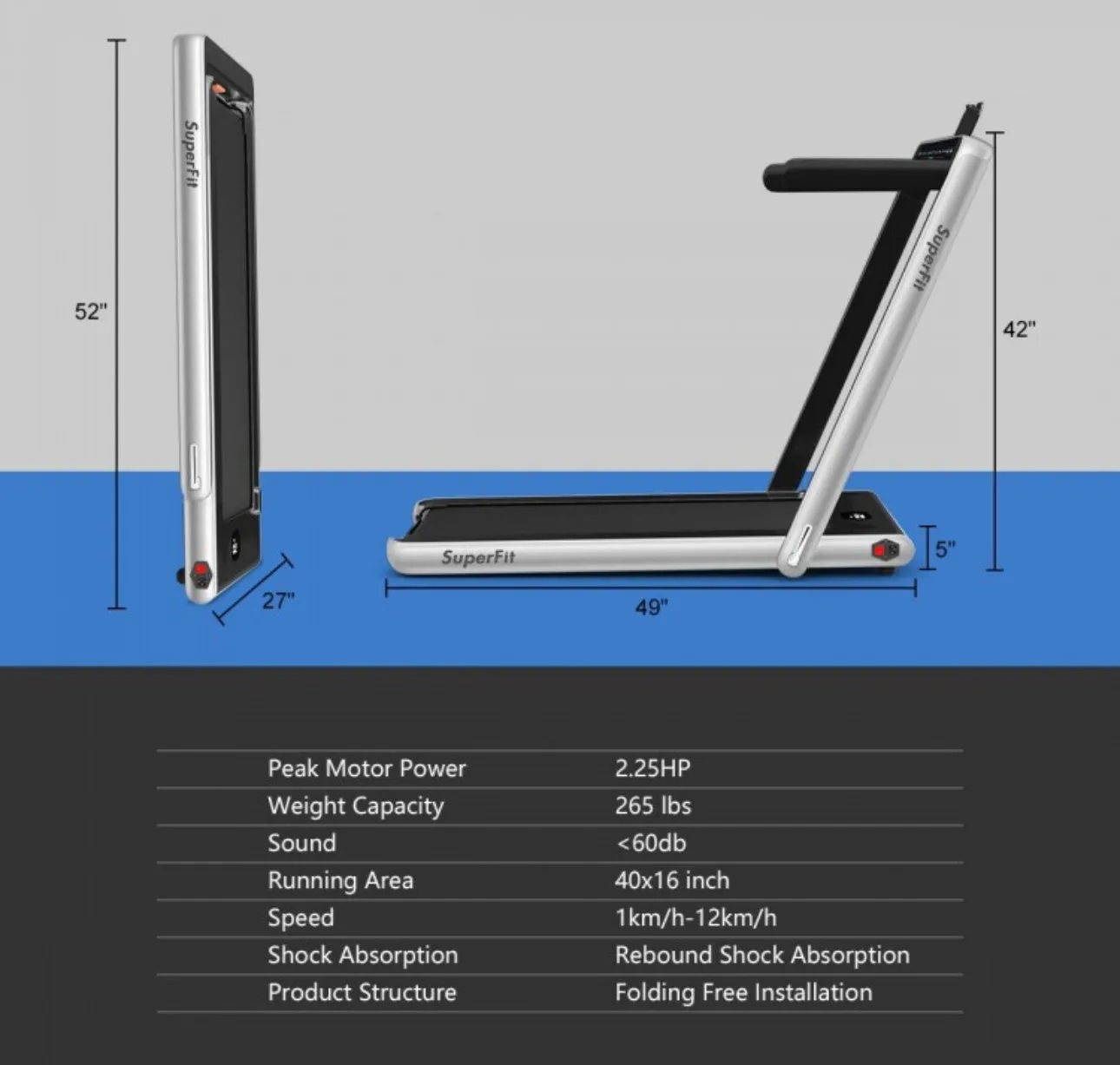 Heavy Duty Modern 2.25HP 2-in-1 Foldable Walking Pad Treadmill With Dual Display | App Control | Space Saver | Quiet Motor | High Performance Speaker | Remote Control